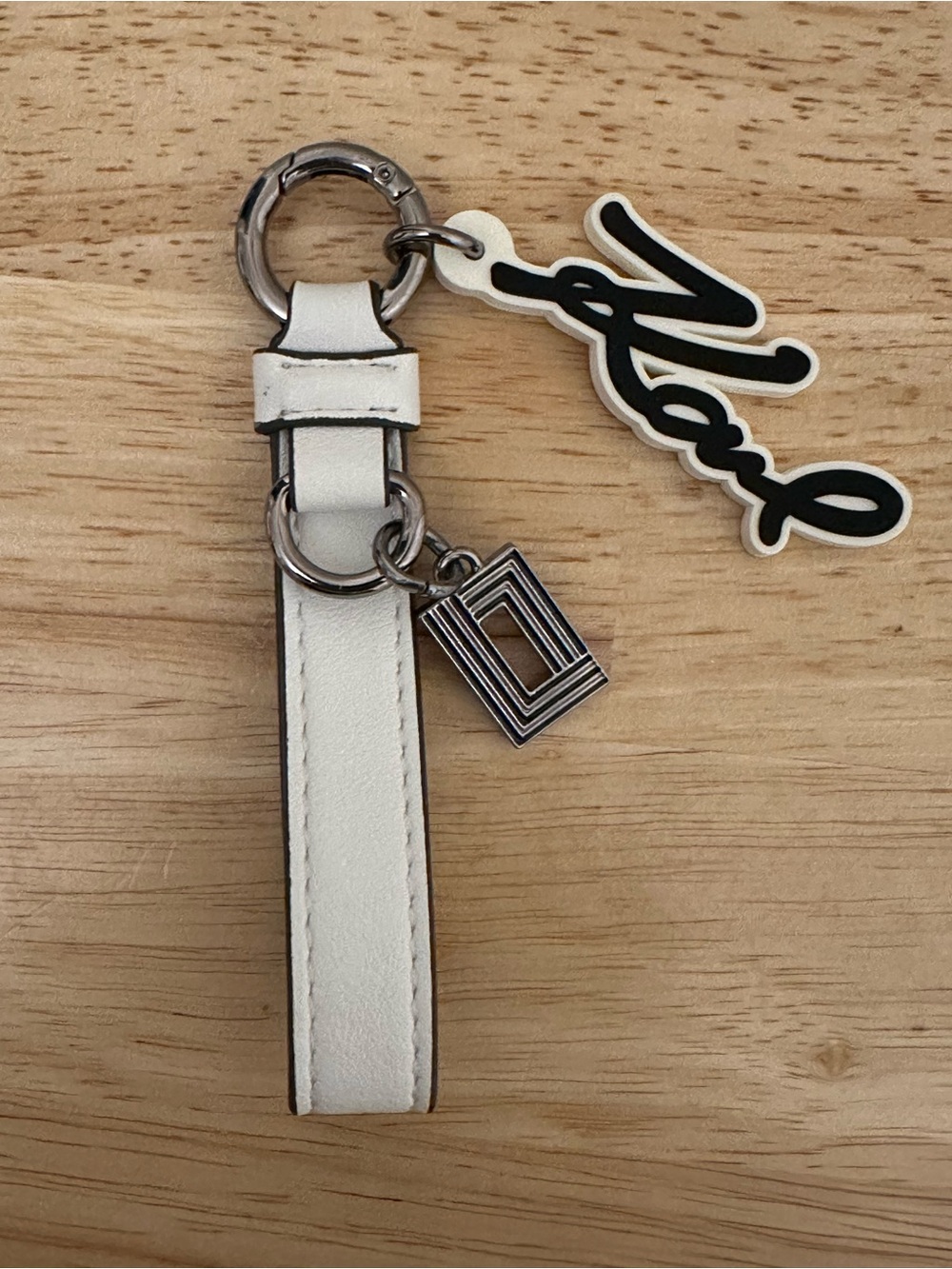 Karl Lagerfeld White Leather Mini Bag Charm Keychain with Silver Hardware
